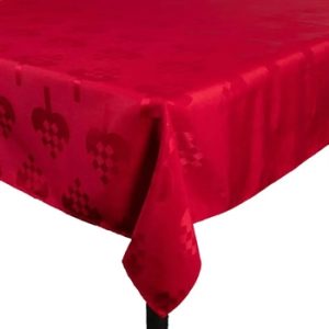 Juledug - 140x220 cm - Rød med hjerter - Jacquardvævet borddug - Eksklusiv dug